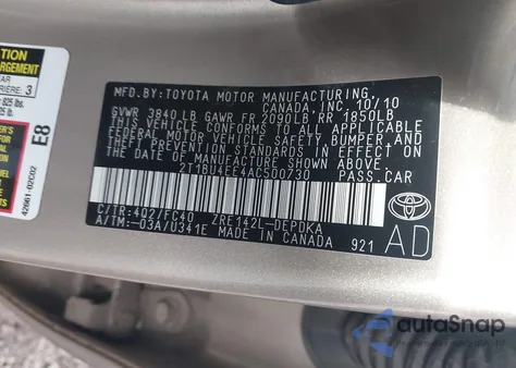 2010 Toyota Corolla Le z USA, uszkodzony, nr VIN 2T1BU4EE4AC500730